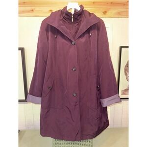 Miss Gallery Raincoat Women Plum Purple Double Layer Hooded Trench XL
